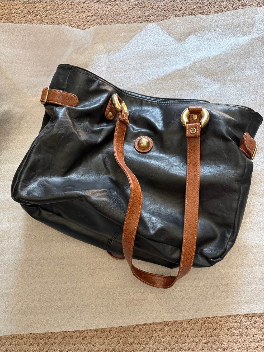 Capezio Leather Two-Tone Black and Brown Tote Bag